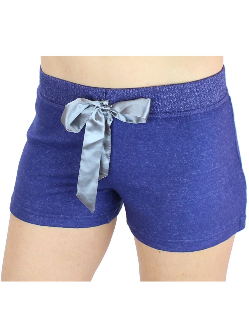 Cozy Dark Blue Lounge Shorts with Periwinkle Satin Tie